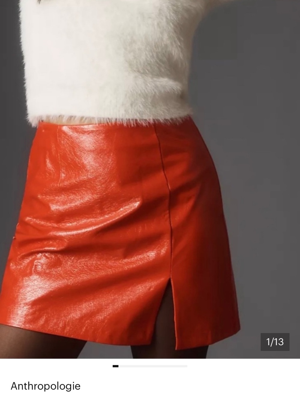 Hutch Red Faux-Leather Mini Skirt with Front Slit